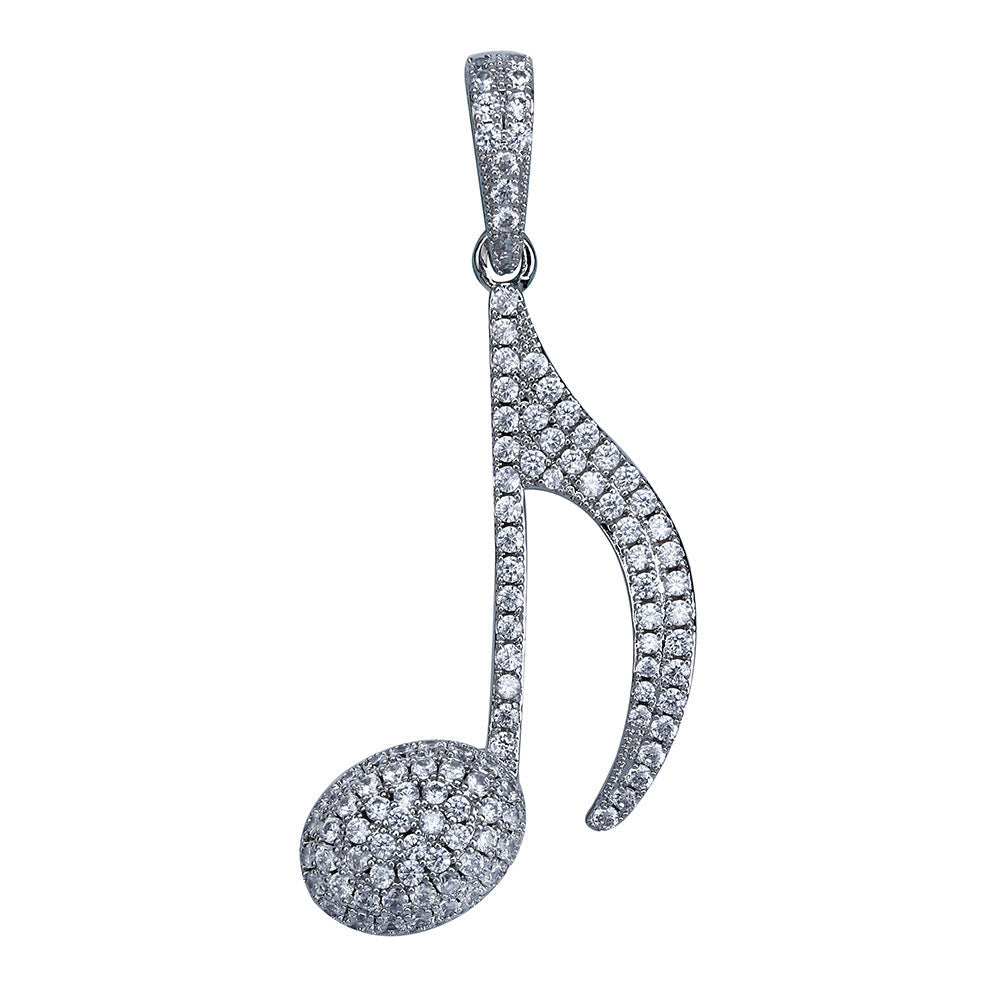 DatNewDrip iced out music note pendant in sterling silver with pave crystals for sparkling stagewear and gifts