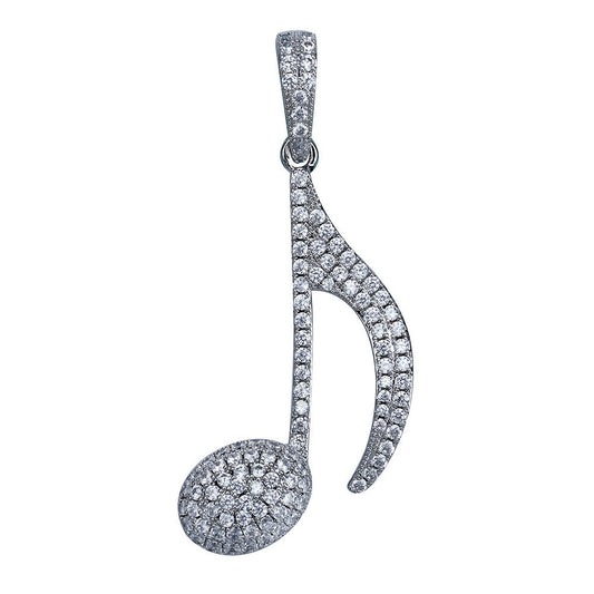DatNewDrip iced out music note pendant in sterling silver with pave crystals for sparkling stagewear and gifts