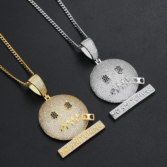 DatNewDrip iced out no rats pendant gold and silver smiley face zircon pave necklaces for streetwear