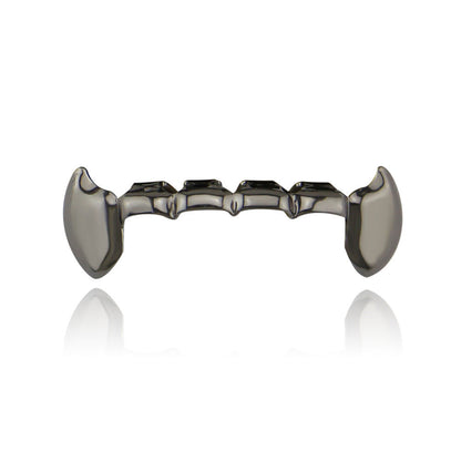 DatNewDrip gunmetal fang grillz for teeth top metal vampire style dental cover with pointed canines