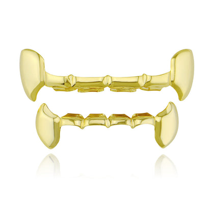 DatNewDrip gold two piece fang grillz for teeth upper and lower polished fangs front caps