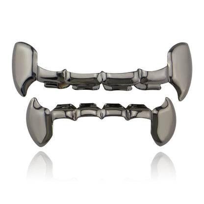 DatNewDrip gunmetal fang grillz for teeth upper and lower vampire style metal dental caps