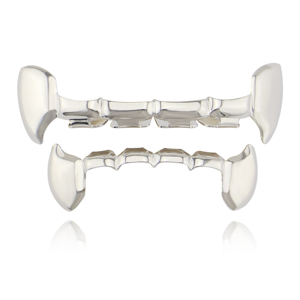 DatNewDrip silver fang grillz for teeth set upper and lower removable polished metal vampire style