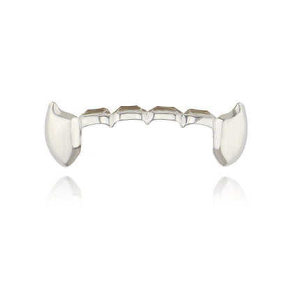 DatNewDrip silver fang grillz for teeth upper four point teeth and two fang caps shiny dental accessory