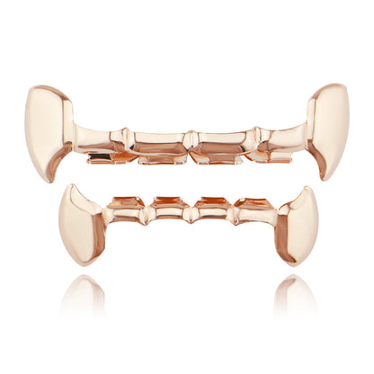 DatNewDrip rose gold fang grillz for teeth top and bottom custom fit vampire style dental caps