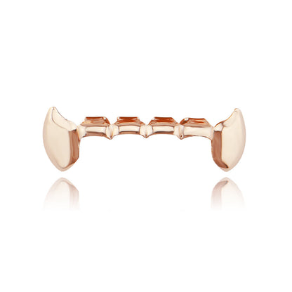 DatNewDrip rose gold fang grillz for teeth upper set polished vampire style fit for costume or daily wear