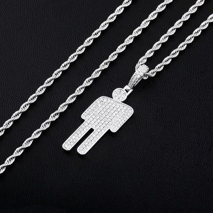 DatNewDrip iced out Billie pendant on silver rope chain with pave CZ stones sparkling