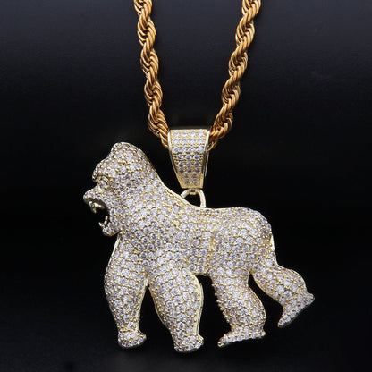 DatNewDrip iced out gorilla pendant on gold rope chain pave cubic zirconia hip hop jewelry
