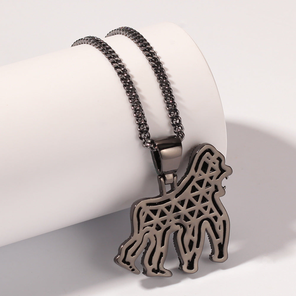 DatNewDrip iced out gorilla pendant in gunmetal with geometric cutout gorilla on curb chain