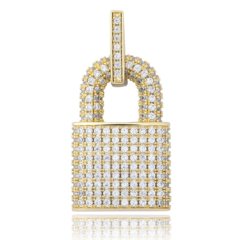 DatNewDrip gold iced out lock pendant fully pave stones encrusted bail reflective luxury hip hop jewelry