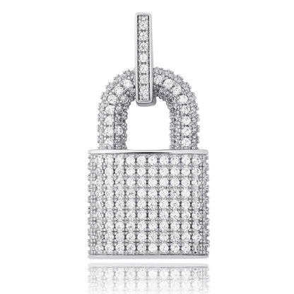 DatNewDrip iced out lock pendant in sterling silver with pave cubic zirconia for luxury streetwear