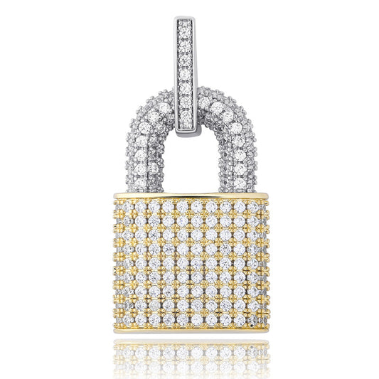 DatNewDrip iced out lock pendant gold and silver pave diamond padlock with bail for chains