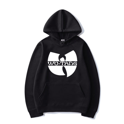 Black hoodie with white Wu-Tang logo and text featuring Wu-Tang Clan apparel by DatNewDrip