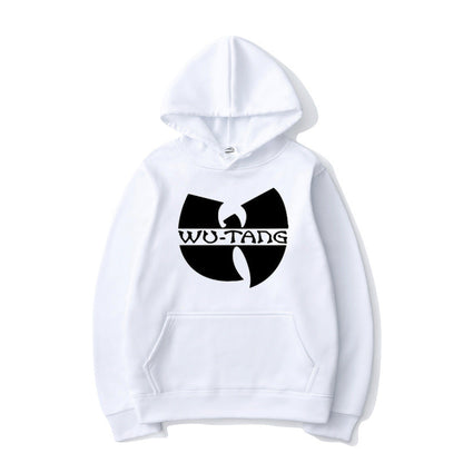 White hoodie with black Wu-Tang logo graphic from DatNewDrip Wu-Tang Clan apparel collection