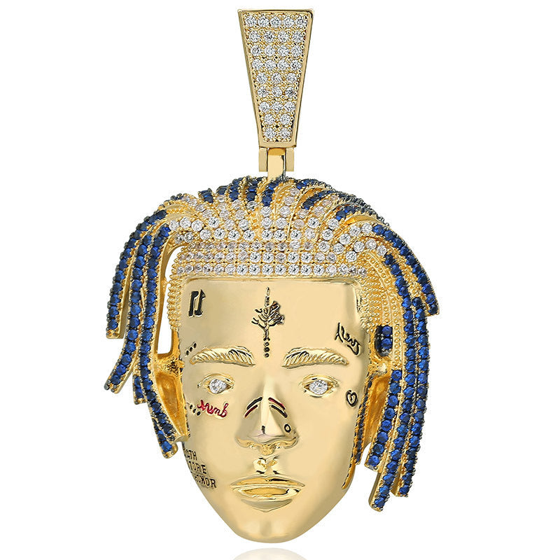 DATNEWDRIP XXXTentacion Face Pendant Silver with Blue Stones - DATNEWDRIP