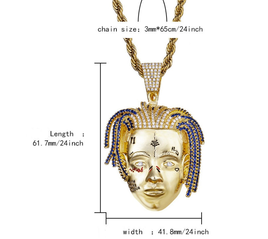 DATNEWDRIP XXXTentacion Face Pendant Silver with Blue Stones - DATNEWDRIP