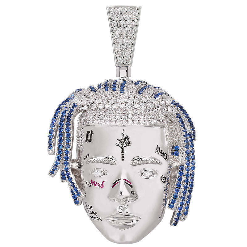 DATNEWDRIP XXXTentacion Face Pendant Silver with Blue Stones - DATNEWDRIP