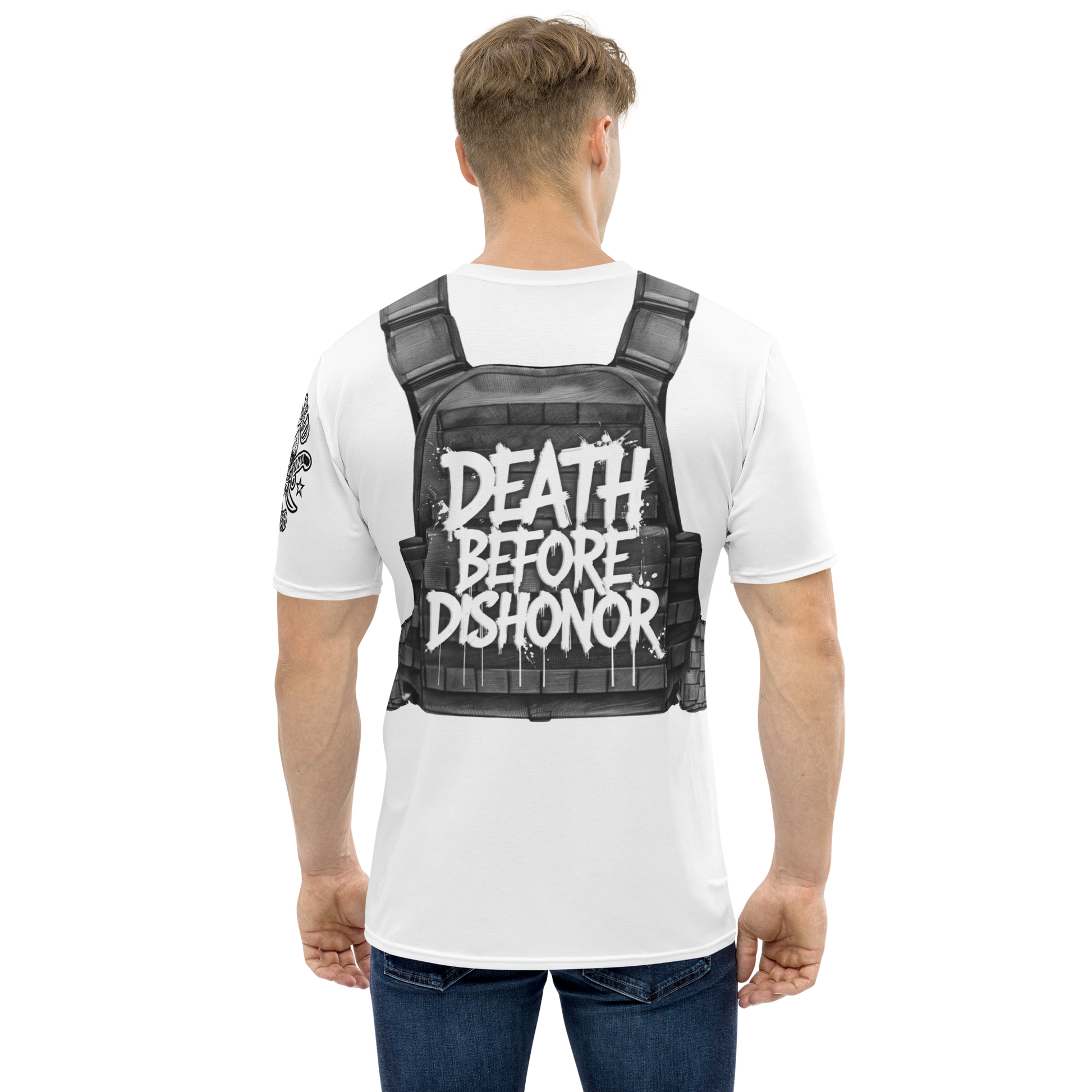 Y2K tactical vest graphic tee featuring a striking 'Death Before Dishonor' design on the back